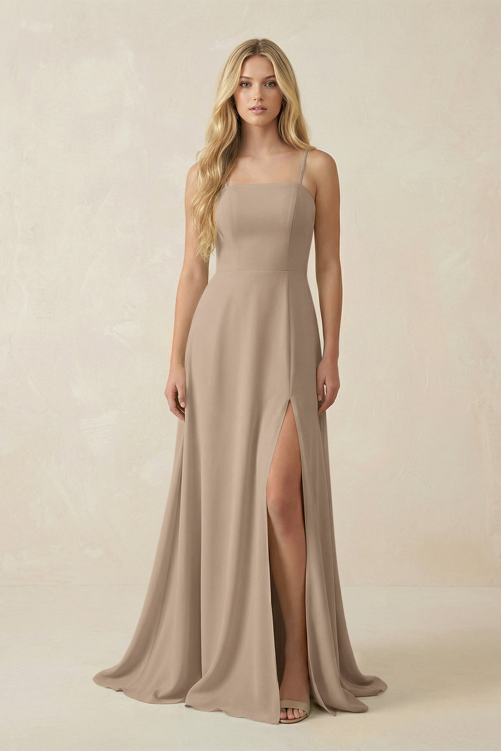 Spaghetti Strap Chiffon A-Line Bridesmaid Dress in Almond