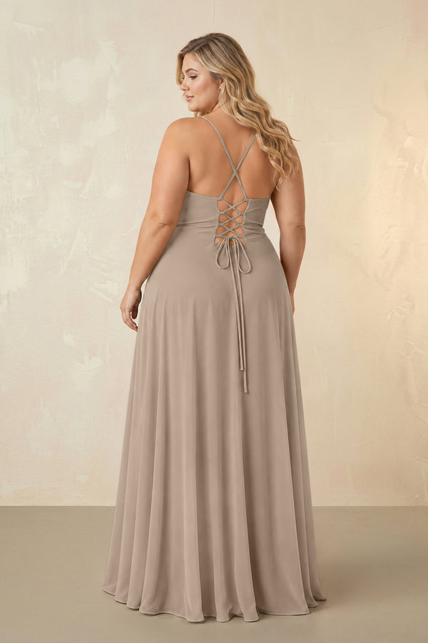 Almond Spaghetti Straps Chiffon A-Line Bridesmaid Dress (2) [sizeplus] | KISSBRIDAL