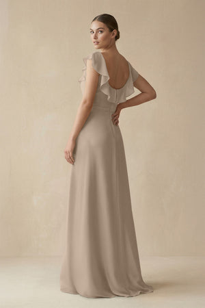 Almond Square Neck A-Line Bridesmaid Dress with Ruffles (2) | KISSBRIDAL