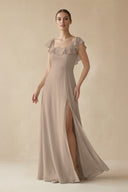 Almond Square Neck A-Line Bridesmaid Dress with Ruffles | KISSBRIDAL