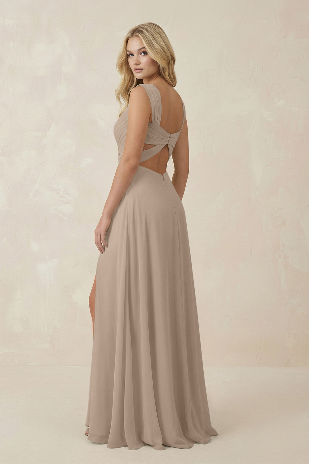 Sweetheart A-Line Chiffon Long Bridesmaid Dress in Almond