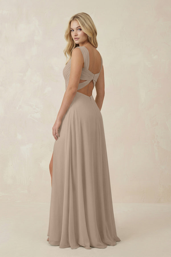 Almond Sweetheart A-Line Chiffon Long Bridesmaid Dress (2) | KISSBRIDAL