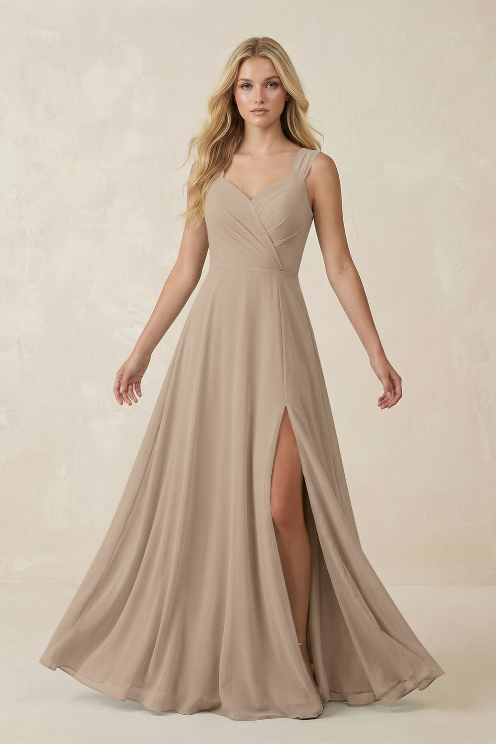 Sweetheart A-Line Chiffon Long Bridesmaid Dress in Almond