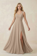 Almond Sweetheart A-Line Chiffon Long Bridesmaid Dress | KISSBRIDAL