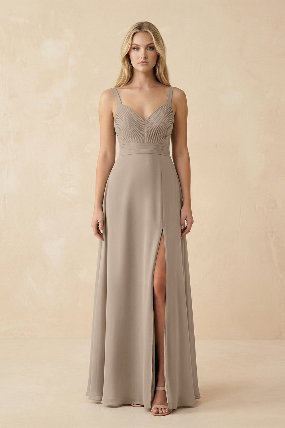 Sweetheart A-Line Pleated Chiffon Bridesmaid Dress in Almond