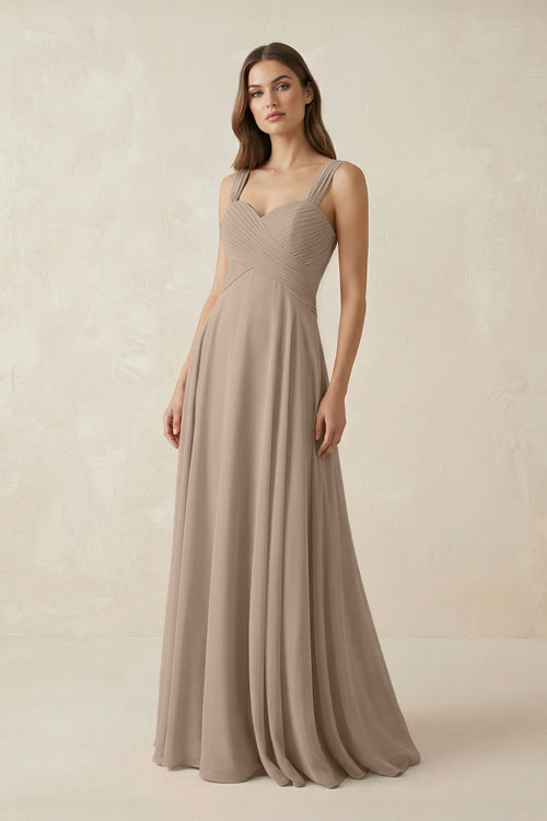 Almond Sweetheart Pleated A-Line Chiffon Bridesmaid Dress | KISSBRIDAL