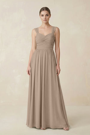 Almond Sweetheart Pleated Chiffon A-Line Bridesmaid Dress | KISSBRIDAL