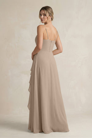 Almond Sweetheart Ruffled A-Line Chiffon Bridesmaid Dress with Slit (2) | KISSBRIDAL