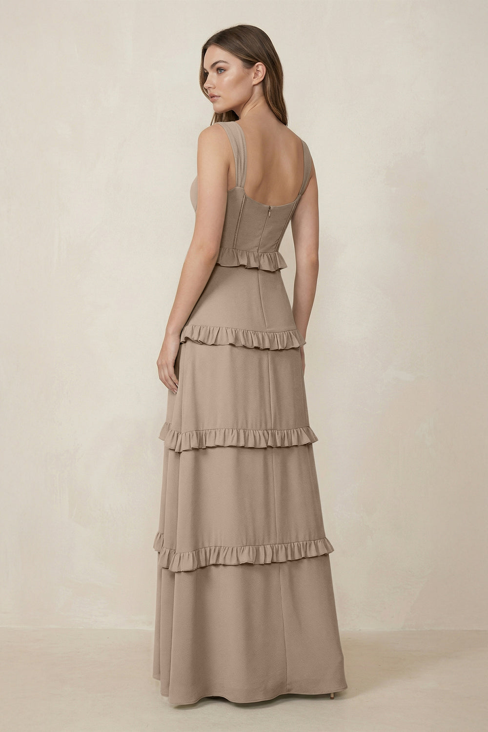Sweetheart Tiered A-Line Chiffon Bridesmaid Dress in Almond