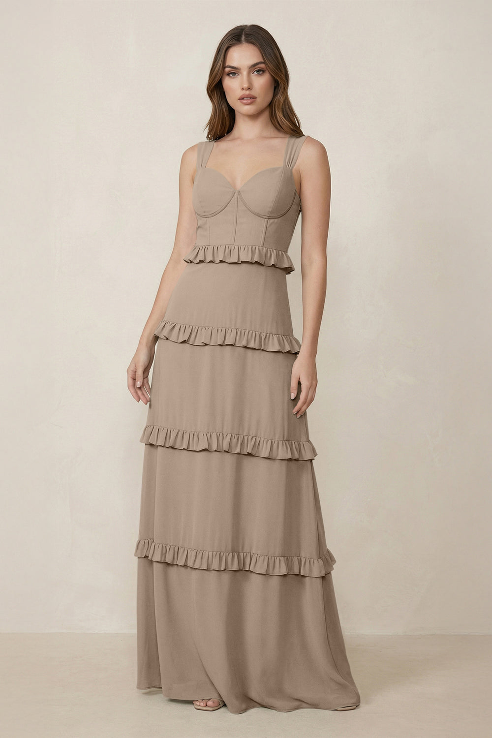 Sweetheart Tiered A-Line Chiffon Bridesmaid Dress in Almond