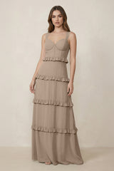Almond Sweetheart Tiered A-Line Chiffon Bridesmaid Dress | KISSBRIDAL