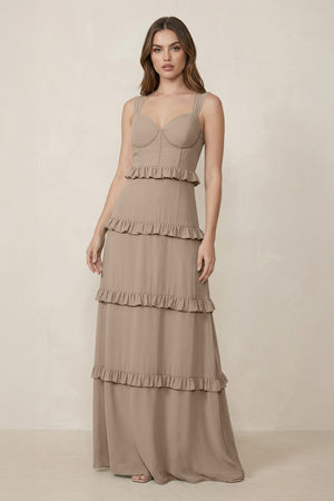 Almond Sweetheart Tiered A-Line Chiffon Bridesmaid Dress | KISSBRIDAL