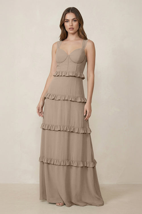 Almond Sweetheart Tiered A-Line Chiffon Bridesmaid Dress | KISSBRIDAL
