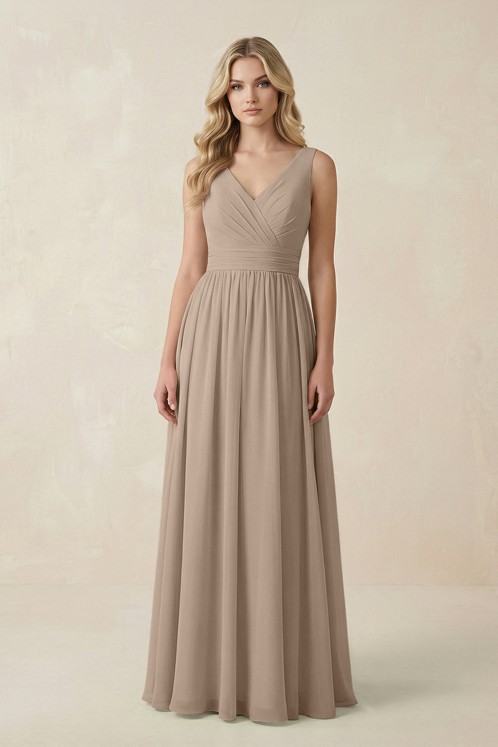 V-Neck A-Line Bridesmaid Dress with Back Bow in Almond