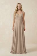 Almond V-Neck A-Line Chiffon Bridesmaid Dress with Crisscross Back | KISSBRIDAL