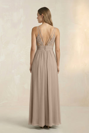 Almond V-Neck A-Line Pleated Chiffon Bridesmaid Dress (2) | KISSBRIDAL