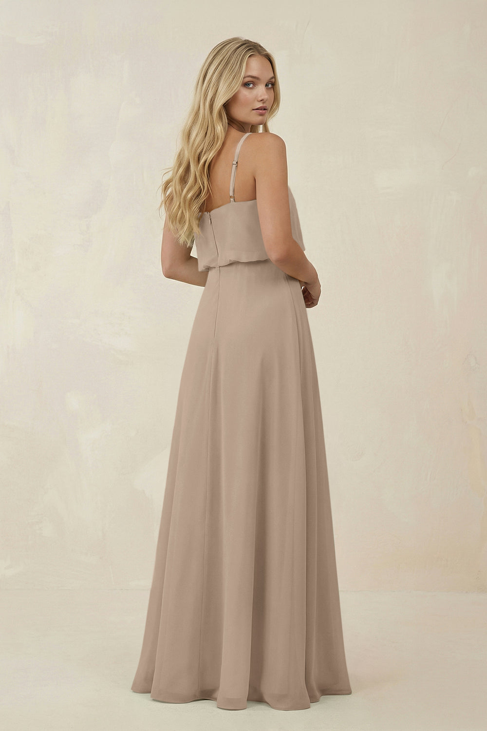 V-Neck Blouson A-Line Chiffon Bridesmaid Dress in Almond