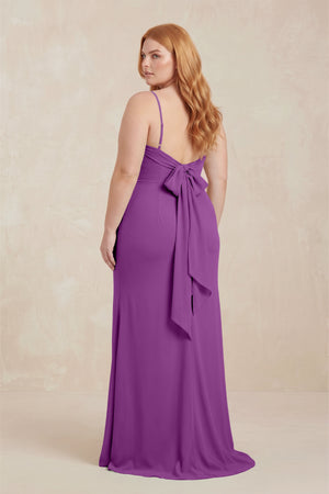 Amethyst Cowl Neck Sheath Chiffon Bridesmaid Dress with Corset (2)  [sizeplus] | KISSBRIDAL