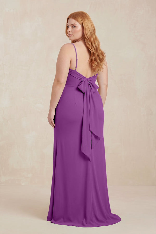 Amethyst Cowl Neck Sheath Chiffon Bridesmaid Dress with Corset (2)  [sizeplus] | KISSBRIDAL