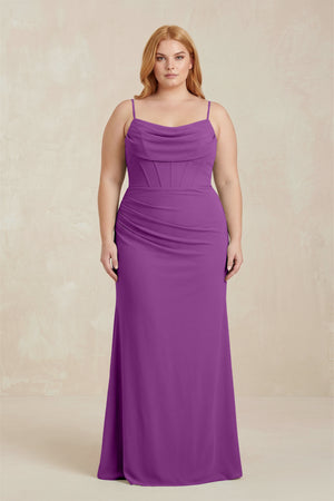 Amethyst Cowl Neck Sheath Chiffon Bridesmaid Dress with Corset [sizeplus]  | KISSBRIDAL