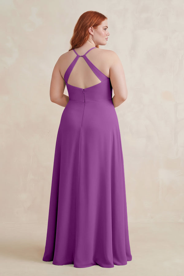 Amethyst Ruched Sheath Chiffon Bridesmaid Dress (2) [sizeplus] | KISSBRIDAL