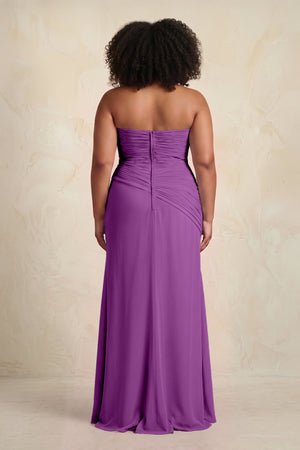 Amethyst Sheath Chiffon Strapless Pleated Bridesmaid Dress (2) | KISSBRIDAL[sizeplus]