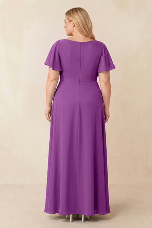 Amethyst Short Sleeves Bateau A-Line Chiffon Bridesmaid Dress (2) [sizeplus] | KISSBRIDAL