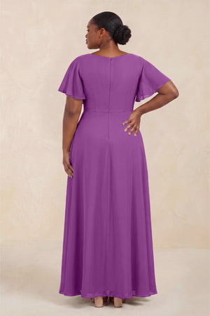 Amethyst Short Sleeves Bateau A-Line Chiffon Bridesmaid Dress (4) [sizeplus] | KISSBRIDAL