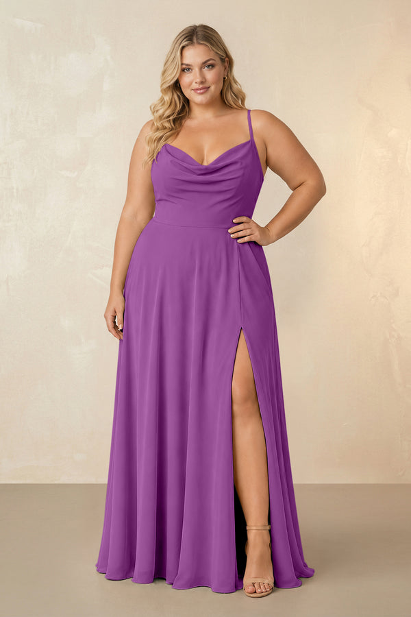 Amethyst Spaghetti Straps Chiffon A-Line Bridesmaid Dress [sizeplus] | KISSBRIDAL