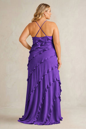 Amethyst Spaghetti Straps Sheath Stain Ruffled Bridesmaid Dress (2) | KISSBRIDAL[sizeplus]