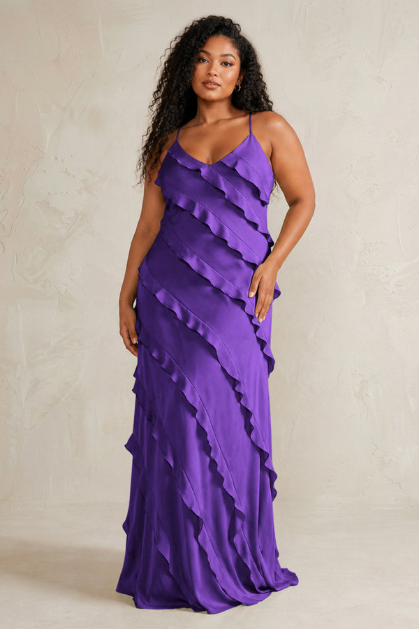 Amethyst Spaghetti Straps Sheath Stain Ruffled Bridesmaid Dress (3) | KISSBRIDAL[sizeplus]
