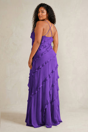 Amethyst Spaghetti Straps Sheath Stain Ruffled Bridesmaid Dress (4) | KISSBRIDAL[sizeplus]