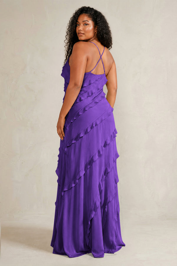 Amethyst Spaghetti Straps Sheath Stain Ruffled Bridesmaid Dress (4) | KISSBRIDAL[sizeplus]