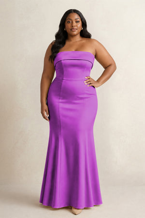 Amethyst Strapless Satin Mermaid Bridesmaid Dress (3) [sizeplus] | KISSBRIDAL