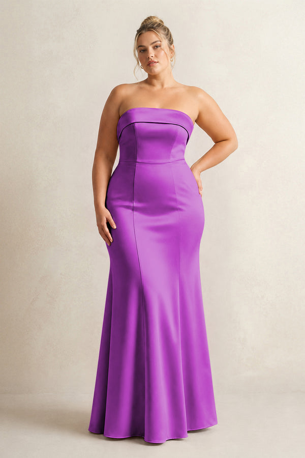 Amethyst Strapless Satin Mermaid Bridesmaid Dress [sizeplus] | KISSBRIDAL