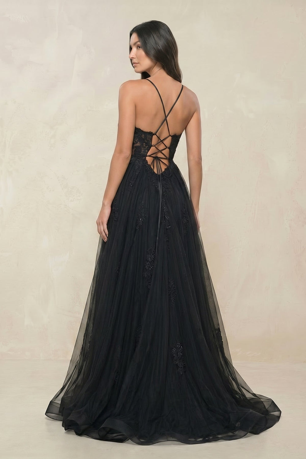 Appliqued A - Line Tulle Sweetheart Wedding Dress with Slit in Black - KISS BRIDAL Wedding Dresses