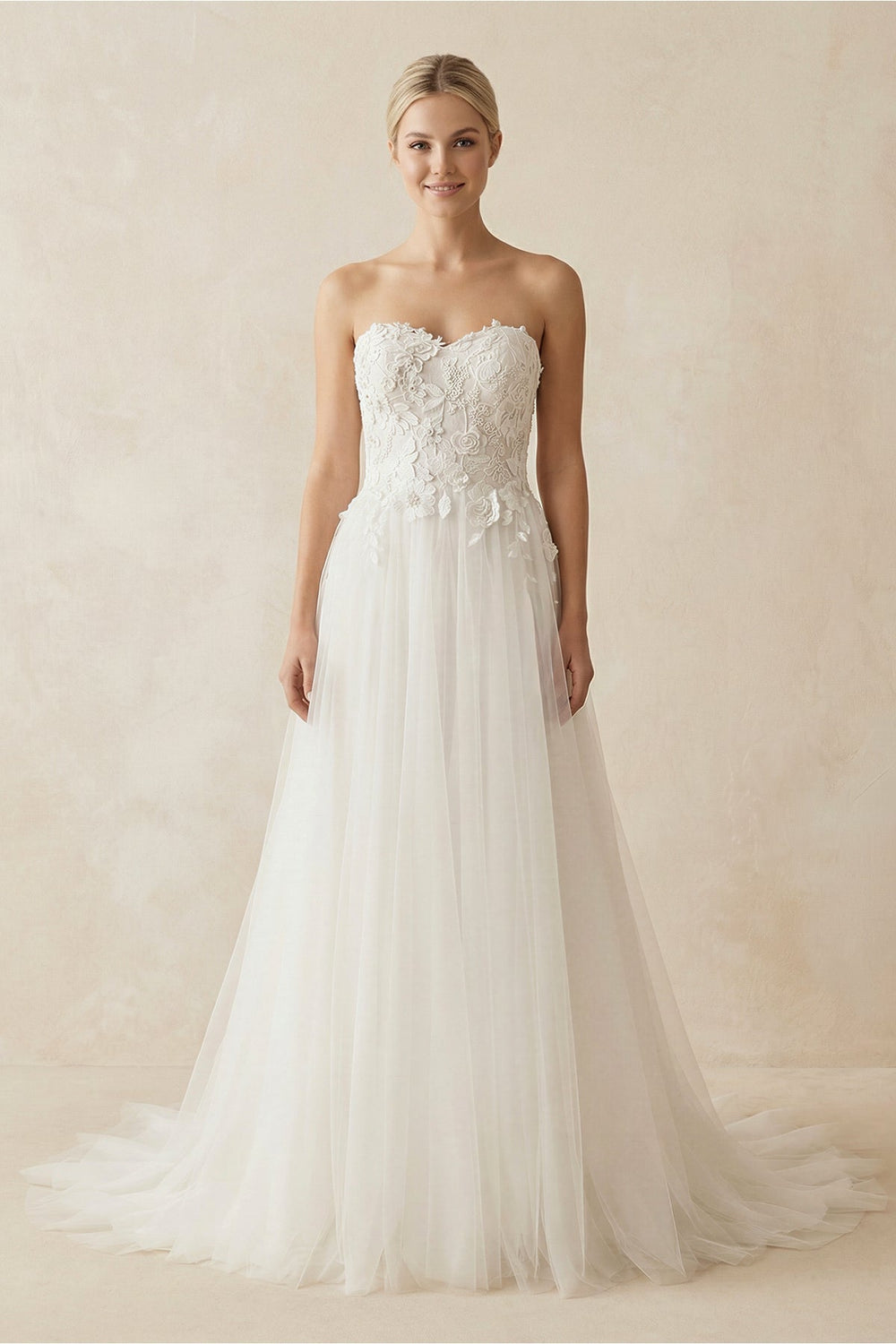 Appliqued Sweetheart A - Line Tulle Wedding Dress in White - KISS BRIDAL Wedding Dresses