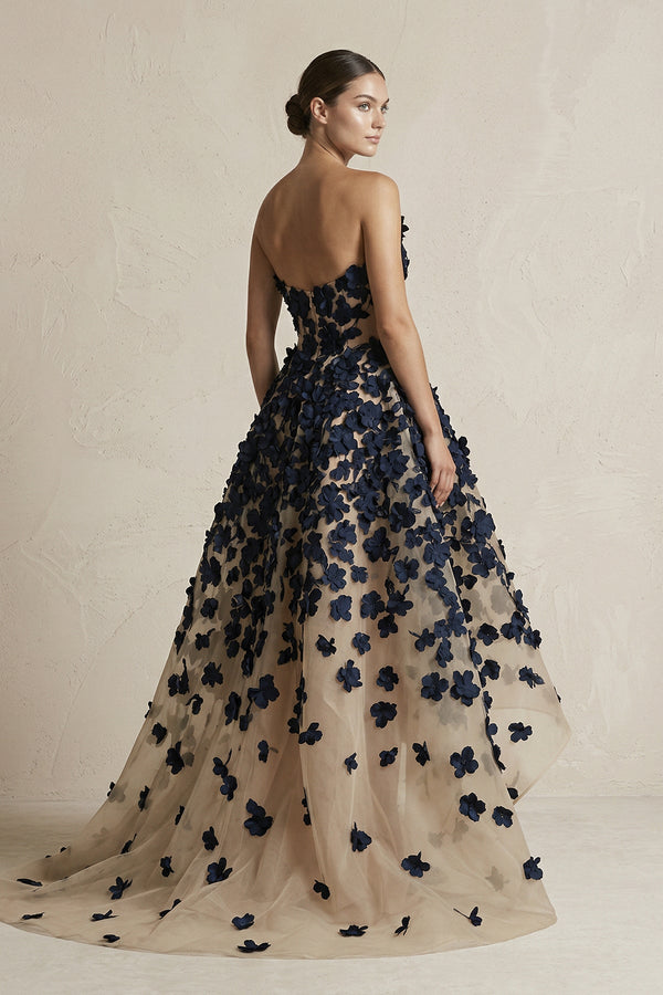 Appliqued Tulle A - Line V - neck Wedding Dress in Black and Nude - SHE IS ME Wedding Dresses