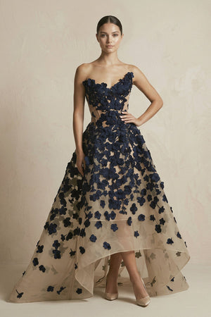 Appliqued Tulle A - Line V - neck Wedding Dress in Black and Nude - SHE IS ME Wedding Dresses