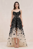 Black and Nude Appliqued Tulle A-Line V-neck Wedding Dress - KISSBRIDAL