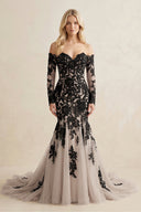 Appliqued Tulle Mermaid Off - the - Shoulder Wedding Dress in Black - SHE IS ME Wedding Dresses
