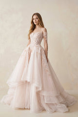 Appliqued Tulle Strapless Ball Gown Wedding Dress - KISS BRIDAL Wedding Dresses