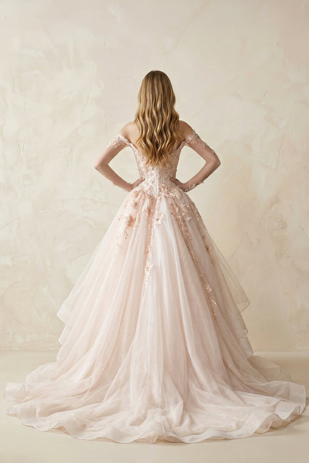 Appliqued Tulle Strapless Ball Gown Wedding Dress - KISS BRIDAL Wedding Dresses