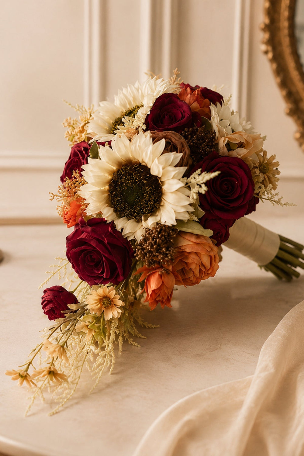 Artificial Sunflower Rose Cascade Wedding Flower Bouquets - SHE IS ME Accessories