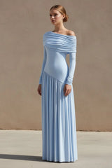 Asymmetric - Neck Maxi Dress in Sky Blue - KISS BRIDAL