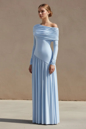 Asymmetric - Neck Maxi Dress in Sky Blue - SHE IS ME