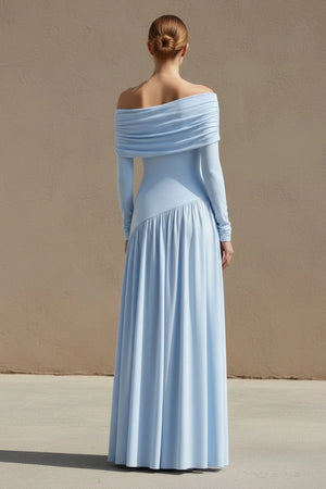 Asymmetric - Neck Maxi Dress in Sky Blue - SHE IS ME