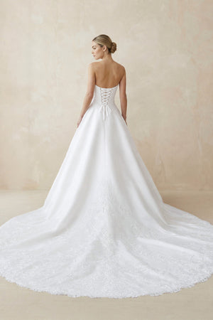 A - Line Strapless Satin Sweep Train Wedding Dresses in White - KISS BRIDAL Wedding Dresses