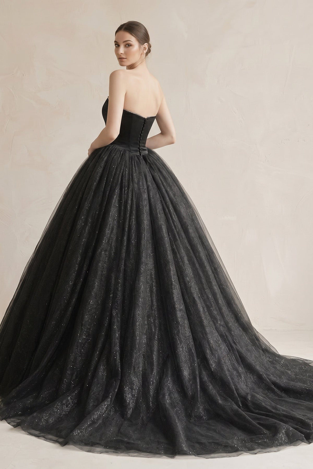 Ball - Gown Tulle Plunging Wedding Dress in Black - KISS BRIDAL Wedding Dresses