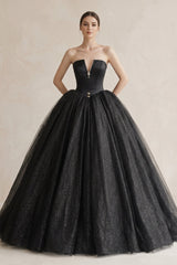 Ball - Gown Tulle Plunging Wedding Dress in Black - KISS BRIDAL Wedding Dresses